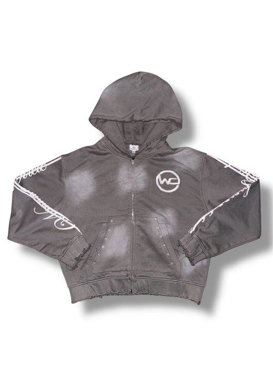 GREY STRIPED ZIP-UP HOODIE