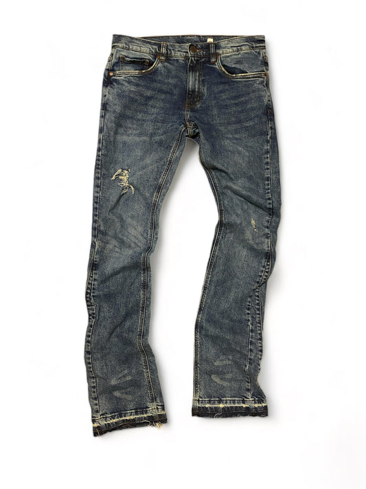 Distressed flared denim pants