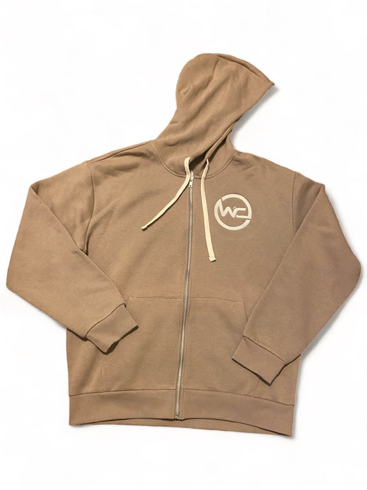 Light brown “🚾” logo zip-up hoodie