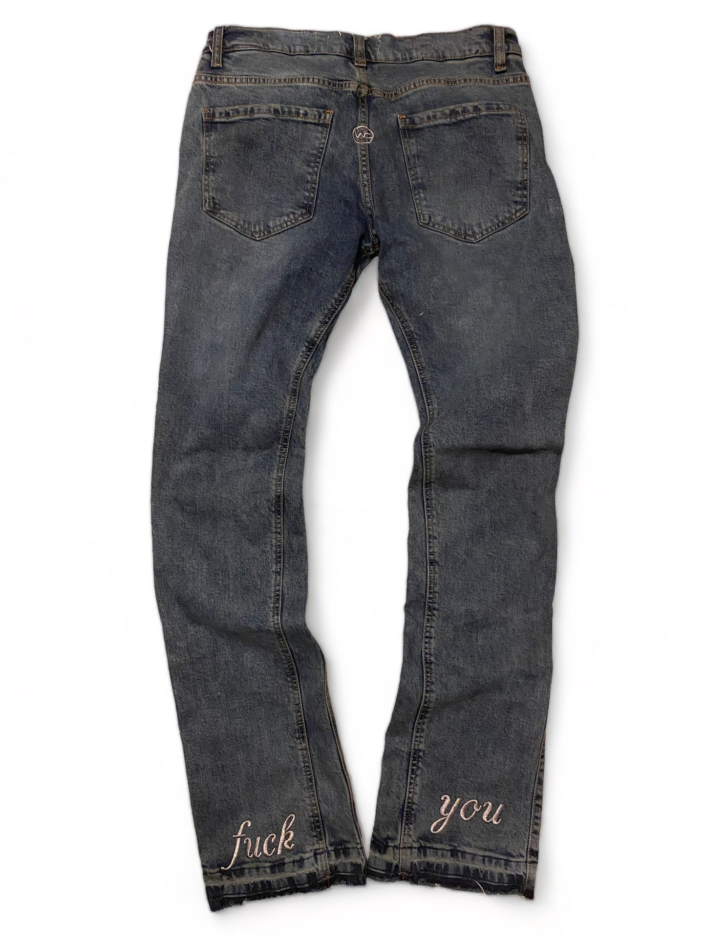 “F^ck you” flared denim pants